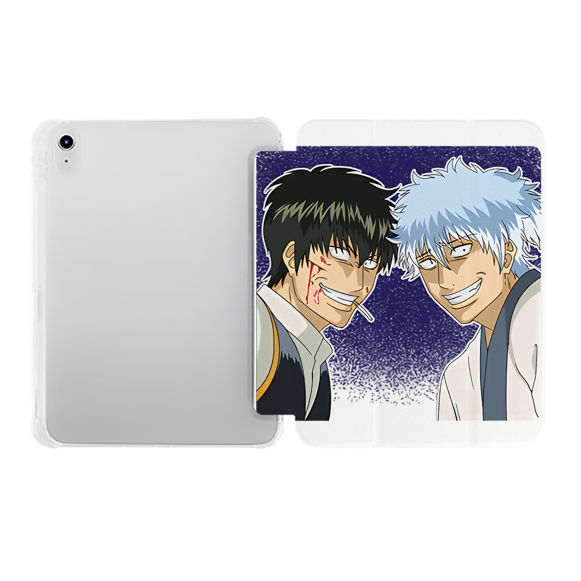 （画像用） ぎんたま 坂田銀時（さかたぎんとき） 神楽 志村新八（しむら しんぱち） GINTAMA Sakata Gintoki Kagura Shimura Shinpachi IPad ケース ペン収納付き 三つ折りスタンド PUレザー×シリコン 対応機種9.5/10.5/10.9インチ